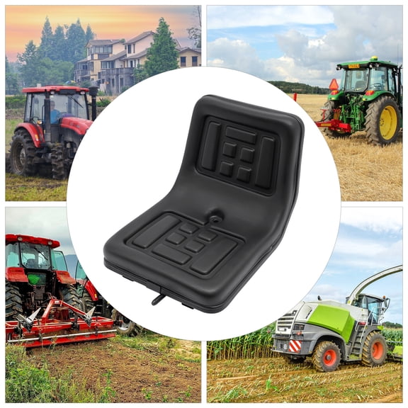Universal Tractor Seat with Sliding Rails, 5.5" Adjustable, PU Waterproof, Drain Hole, for Lawn Mower Digger Dumper, Black, 35x36x30cm