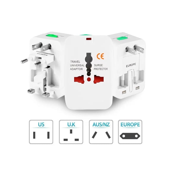 Universal Travel AC Adapter All in One 110~220V Electrical Plug Adapter Works for 150+ Countries UK/ US/ AU/ EU/ CA Multi Plug (2 Pack)