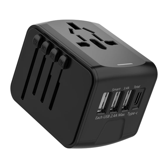 Universal Travel Adapter 2500W with US/EU/UK/AU Plugs – 5-in-1 International Wall Charger with USB & USB-C