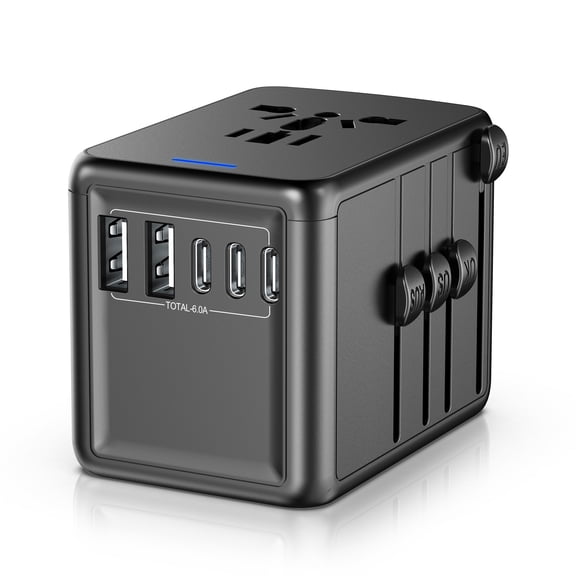 Universal Travel Adapter with 3 USB-C & 2 USB-A Ports, International Power Adapter Worldwide for 200+ Countries, All-in-One Travel Plug Adapter with AC Outlet, Fast Charging Travel Charger