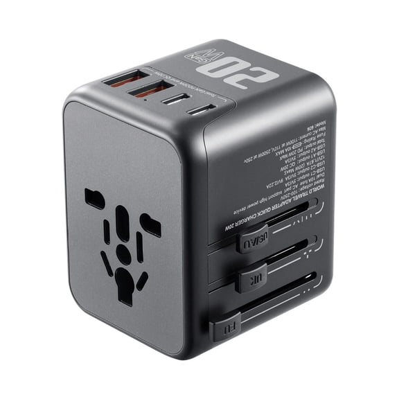 Universal Travel Adapter 5 in 1, International Power Adapter with USB C, Worldwide Wall Charger Plug with 2 USB-A, 2 USB-C & AC Outlet