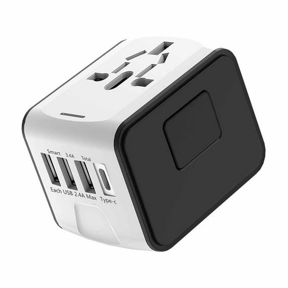 Universal Travel Adapter, International Charger 3 USB Ports & Type-C Charging Adaptor Cellphones,Laptop, All in One Travel Plug Adapter Over 200 Countries (USA UK EU AUS) (White) 651FC on Clearance