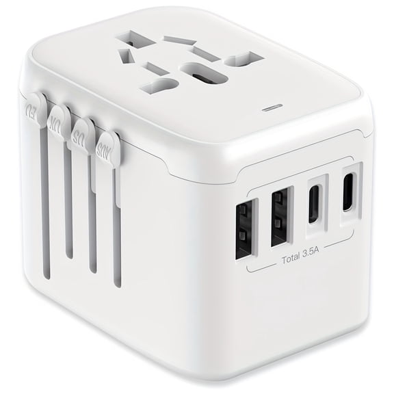 Universal Travel Adapter,International Plug Adapter with 2 USB C and 2 USB Ports, Travel Essentials Power Adapter, Worldwide All-in-One Outlet Converter for Europe UK USA AUS