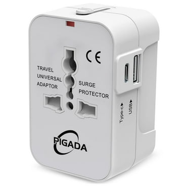 Universal Travel Adapter, International Plug Adapter with 2 USB Ports (1 USB C), PIGADA Worldwide Wall Charger AC Power Plug Converter Adaptor for US to EU UK AUS Asia
