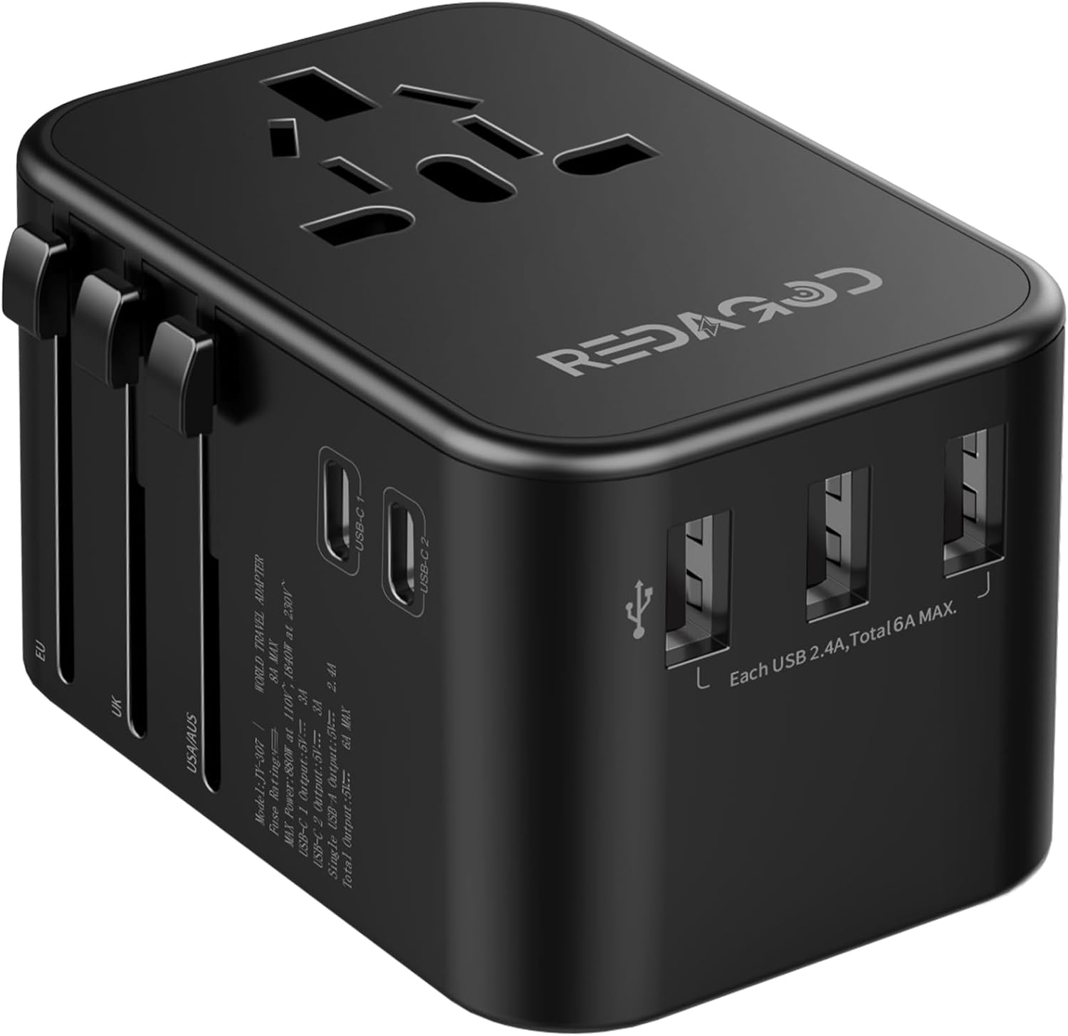 Universal Travel Adapter, International Plug Adapter 3 USB A 2 USB C