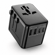 Universal Travel Adapter International Power Adapter with 5 USB Ports & 2500W AC Outlet, European Plug Adapter, Worldwide Outlet Converter for UK USA AUS - International Travel Essentials