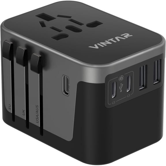 Universal Travel Adapter, International Power Adapter with 6A 3 USB C and 2 USB Ports, All in One Travel Essentials Plug Adapter, Worldwide Outlet Converter for Europe UK USA AUS(Type C/G/A/I)