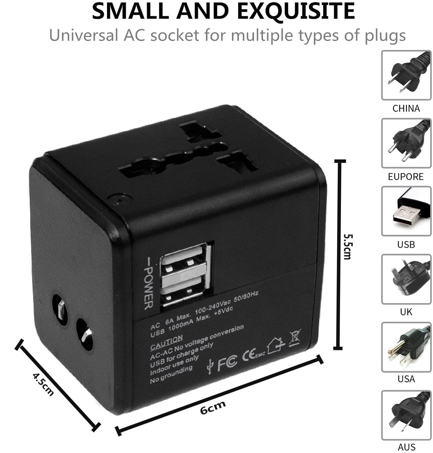 Universal Travel Plug Adapter with 2 USB-A Ports - Walmart.com