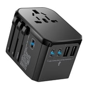 Universal Travel Adapter, International Power Plug with 3 USB C & 2 USB A Charging Ports for US, UK, EU, AU, Black