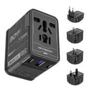 Universal Travel Adapter, KeyPower 30W GaN International Power Adapter with 2 USB C and 1 USB A, All in One Travel Plug Adapter, Worldwide Outlet Wall Charger Converter for EU US UK AU 200+ Countries