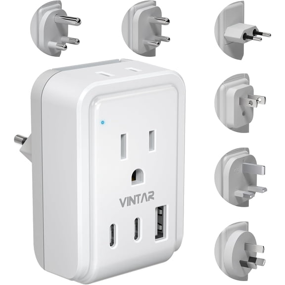 Universal Travel Adapter Kit, International Plug with 3 USB Ports(2 C, 3.4A) and 2 American Outlets, Type A,C,G,D,I,M Detachable Attachments, for US/EU/UK/India/AUS/Africa