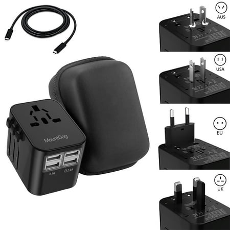 Universal Travel Adapter, Mrmosy European Travel Plug Adapter with 4 Usb Port Black