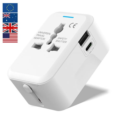 Universal Travel Adapter, OGEDNAC International Conversion Plug Adapter with Type C, European Travel Plug Adapter for USA EU UK AUS, White