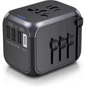 Universal Travel Adapter One International Wall Charger AC Plug Adaptor with 5.6A Smart Power and 3.0A USB Type-C for USA EU UK AUS Travel Plug Adapter, Meromore Travel Adapter with Type C, Black