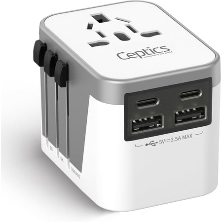 Universal travel adapter plug with dual- and ports – global power adapter suitable for Europe, UK, China, UAE, Australia – charging mobile phones, smartwatches, and tablets – type, , , price history and forecast - NOBRAND