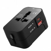 Universal Travel Adapter, WZGLPDQ International Conversion Plug Adapter with USB & Type-C Dual Fast Charging and Surge Protection, All in One Travel Plug Adapter for USA EU UK AUS, Black