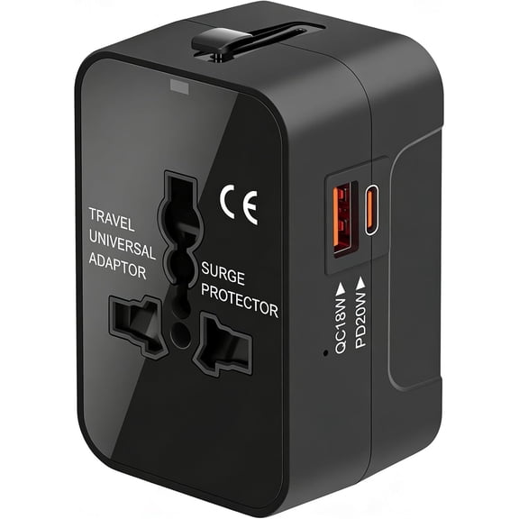 Universal Travel Adapter Worldwide, GaN Fast Charging with PD 3.0 USB-C & USB-A Quick Charge Ports, All-in-One International Power Plug Adapter Converter AC Wall Charger for Europe USA UK AUS Black