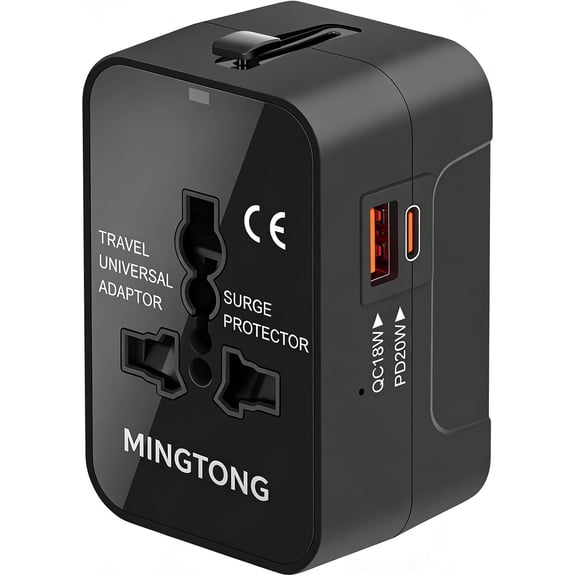 Universal Travel Adapter Worldwide, GaN Fast Charging with PD 3.0 USB-C & USB-A Quick Charge Ports, All-in-One International Power Plug Adapter Converter AC Wall Charger for Europe USA UK AUS Black