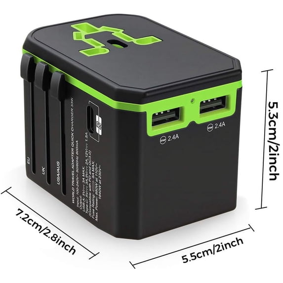 Universal Travel Adapter, Worldwide Travel Power Adapter, International Travel Plug All in One Power Plug Adapter with USB C Port Fast Wall Charging for European, Italy, US, AU & More 170 Countries