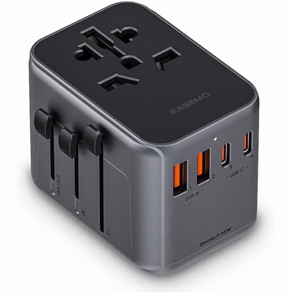 Universal Travel Adapter, YJJSKEJI International Wall Charger with 3 USB-C & 2 USB-A, 35W PD Fast Charging All in One Worldwide Plug Adapter for USA EU UK AUS