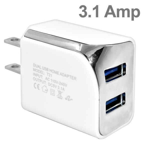 Universal Travel Dual USB Adapter Charger 3.1 Amp White