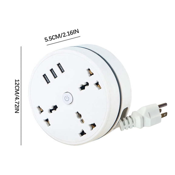 Universal Travel Power Strip with 3 AC Outlets and 3 USB Ports, Compact Design with Retractable Cord, Surge Protection for Home and Travel