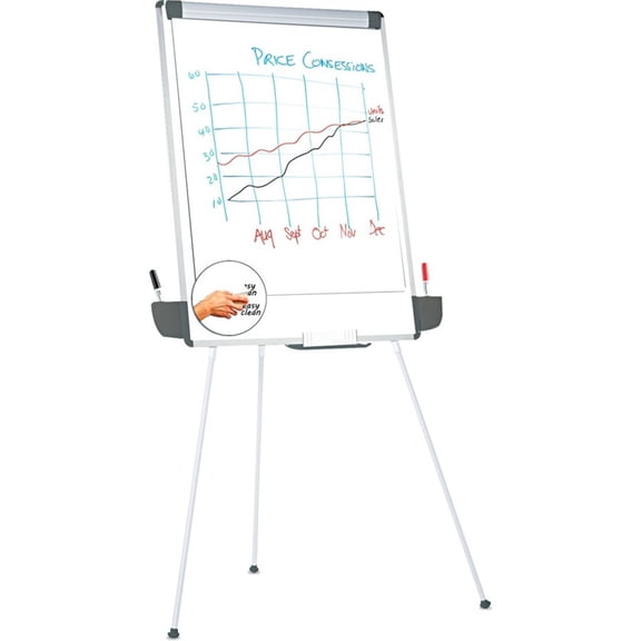 Universal Tripod-Style Dry Erase Easel, Easel: 44" to 78", Board: 29" x 41", White/Silver
