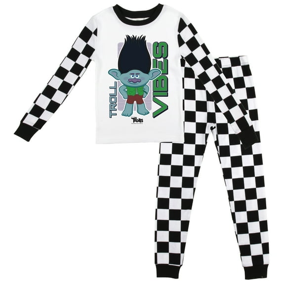 Universal Trolls Branch Character Pose Boy's Long Sleeve Shirt & Red & White Striped Sleep Pajama Pants Set-6