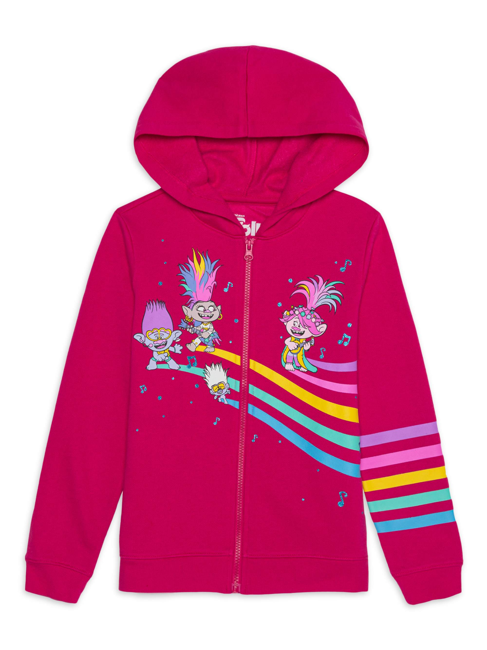 Universal Trolls Poppy Girls Glitter Rainbow Zip-Up Hoodie, Sizes 4-16 - image 1 of 3