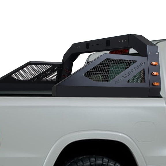Universal Truck Bed Chase Rack Roll Bar with 6 Amber Side Marker Lamps Work Lights for Added Safety and Functionality, Adjustable Chase Rack Roll Bar for Pickup Truck