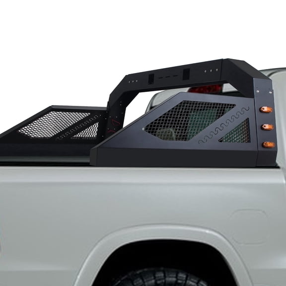 Universal Truck Bed Chase Rack Roll Bar with 6 Amber Side Marker Lamps Work Lights for Added Safety and Functionality, Adjustable Chase Rack Roll Bar for Pickup Truck