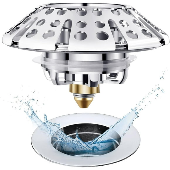 Universal Tub Stopper Bathtub Drain Plug, Pop Up Tub Drain Hair Catcher, Drain Cover with Strainer, for 1-3/8 to 2in Bath Drain Hole
