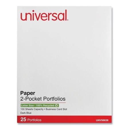 Universal Two-Pocket Portfolio, Embossed Leather Grain Paper, Dark Blue, 25/Box -UNV56638