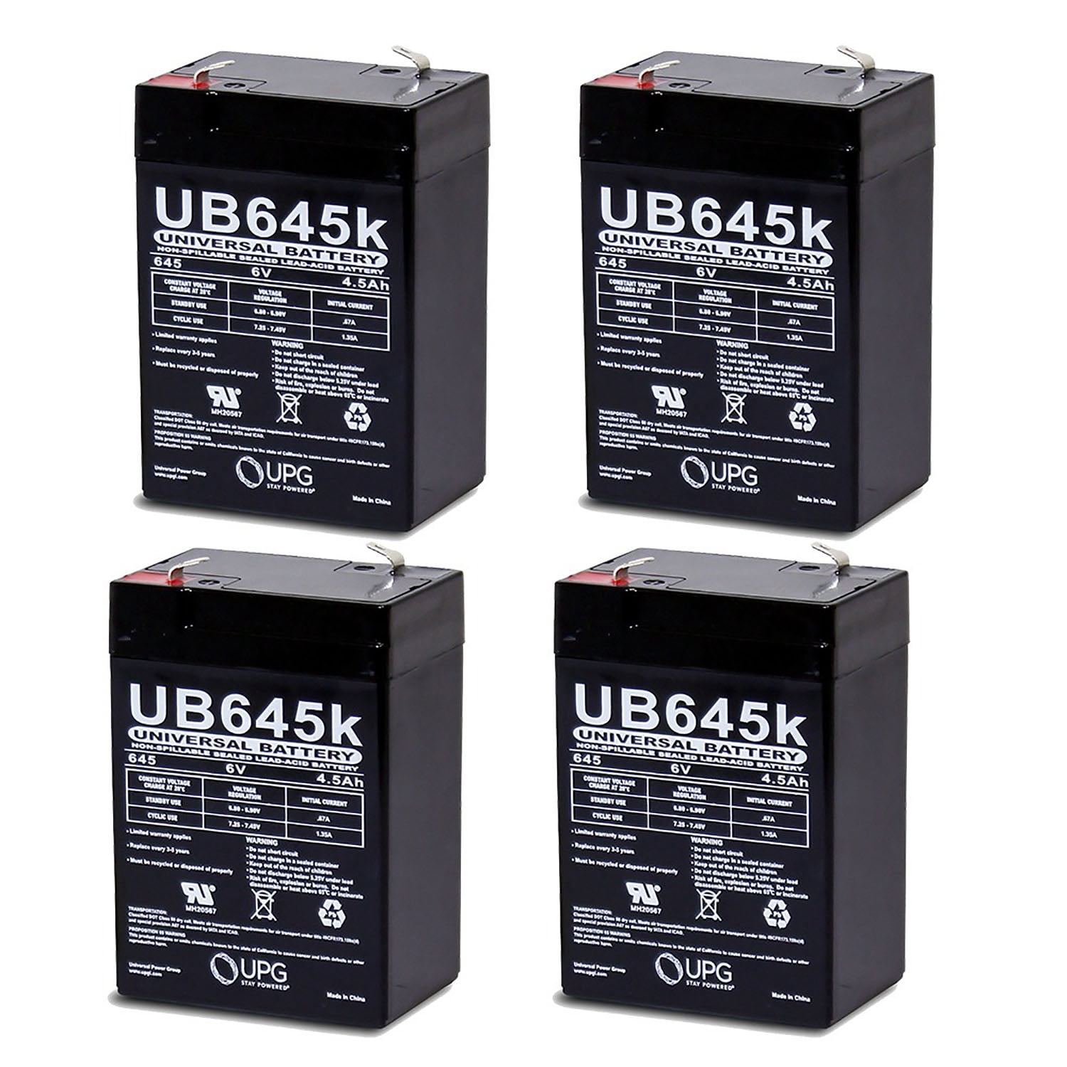 ULTRAMAX 6 Volt 4.5 Ah Battery - UB645 Replacement For Alarms & Backup Systems