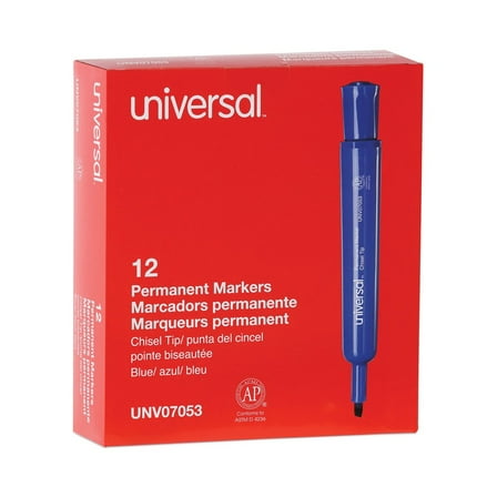 Universal UNV07053 Broad Chisel Tip Permanent Marker - Blue (1 Dozen)