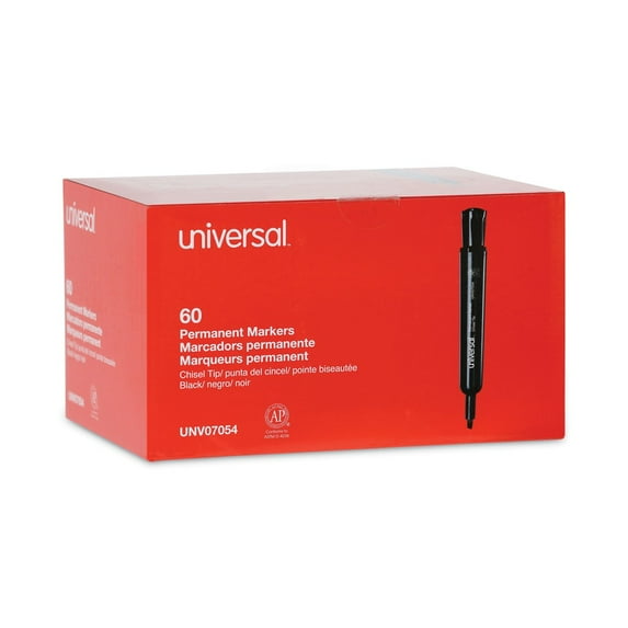 Universal UNV07054 Broad Chisel Tip Permanent Marker - Black (60/Pack)
