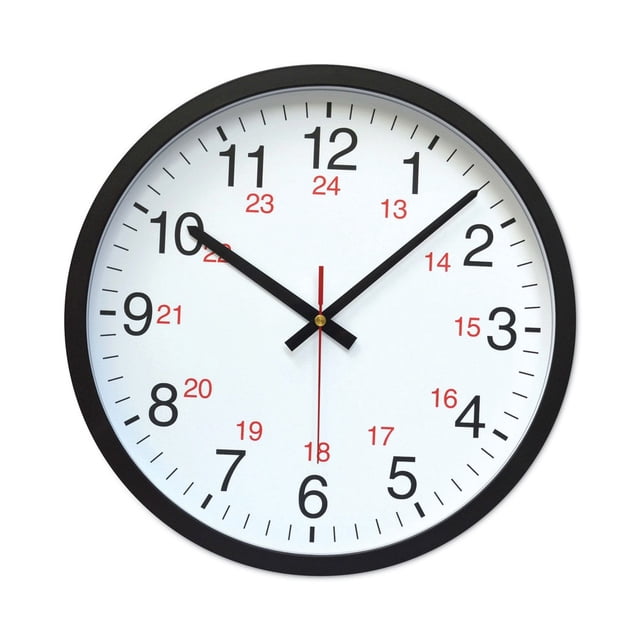 Universal UNV10441 12.63 in. Diameter 24-Hour Round Wall Clock Black ...