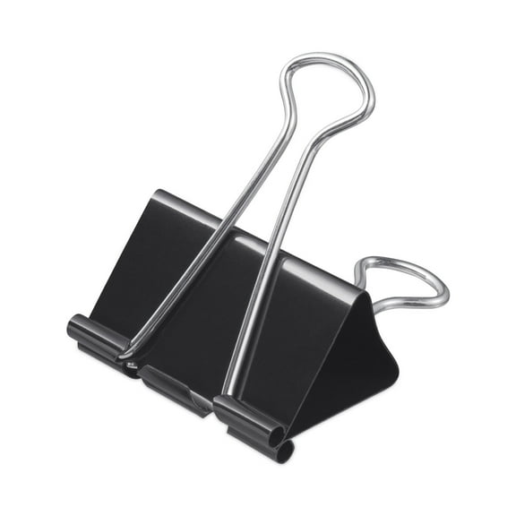 Universal UNV11112 Binder Clips with Storage Tub - Large, Black/Silver (12/Pack)