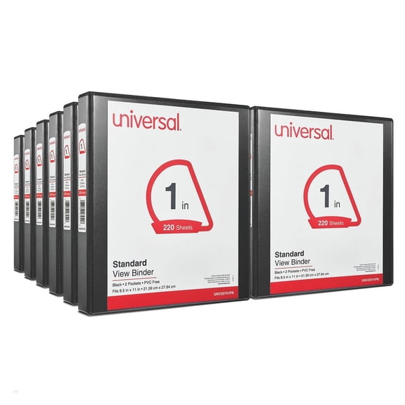 Universal UNV20741PK 11 x 8.5 1 in. Capacity Slant D-Ring View Binder, 3 Rings - Black (12/Carton)
