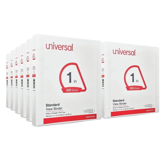 Universal UNV207421PK 11 x 8.5 1 in. Capacity Slant D-Ring View Binder, 3 Rings - White (12/Carton)