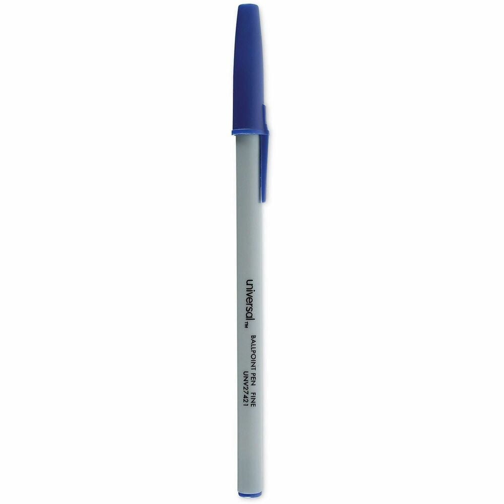 Universal UNV27421 Fine 0.7 mm Stick Ballpoint Pen - Blue Ink, Gray ...