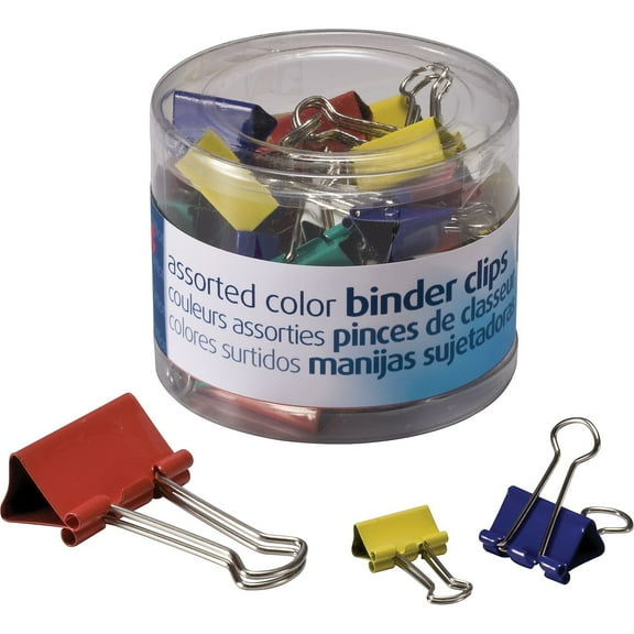 Universal UNV31026 Binder Clips with Storage Tub - Assorted (30/Pack)