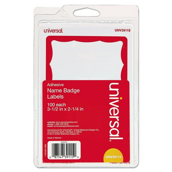 Universal UNV39115 Border-Style 3-1/2 in. x 2-1/4 in. Self-Adhesive Name Badges - White/Red (100/Pack)