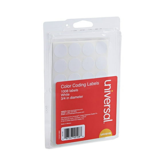 Universal UNV40108 0.75 in. Diameter Self-Adhesive Removable Color-Coding Labels - White (28/Sheet, 36 Sheets/Pack)