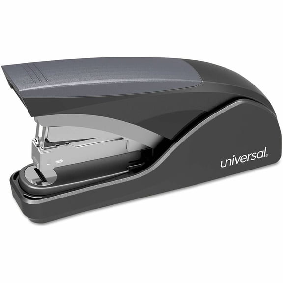 Universal UNV43040 Deluxe Power Assist Flat-Clinch 25 Sheet Capacity Full Strip Stapler - Black/Gray