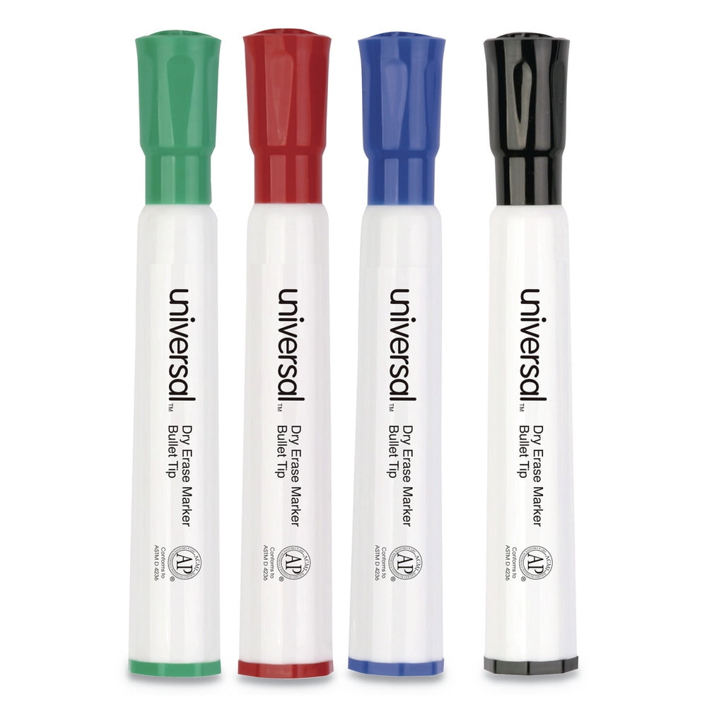 Universal UNV43680 Dry Erase Markers, Bullet Tip, Assorted (4/Set)