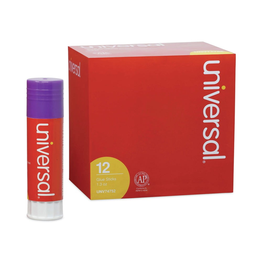 Universal Glue Stick, 1.3 oz, Applies Purple, Dries Clear, 12/Pack -UNV74752