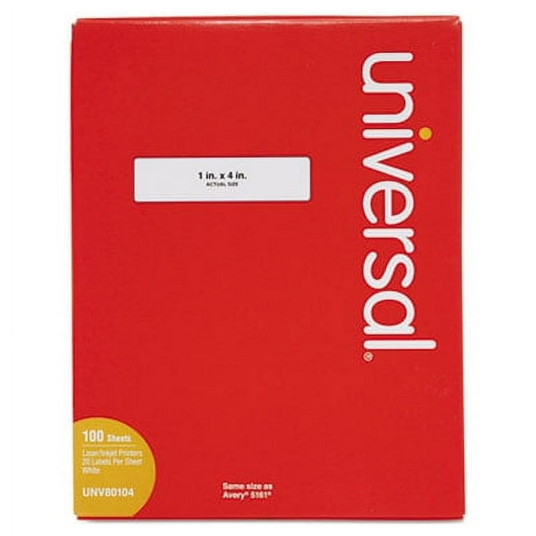 White Labels, Inkjet/Laser Printers, 1 x 4, White, 20/Sheet, 100 Sheets/Box White Labels, Inkjet/Laser Printers, 1 x 4, White, 20/Sheet, 100 Sheets/Box