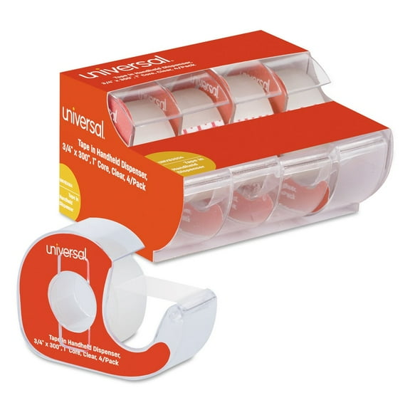 Universal UNV83504 0.75 in. x 25 ft. 1 in. Core Invisible Tape with Handheld Dispenser - Clear (4/Pack)