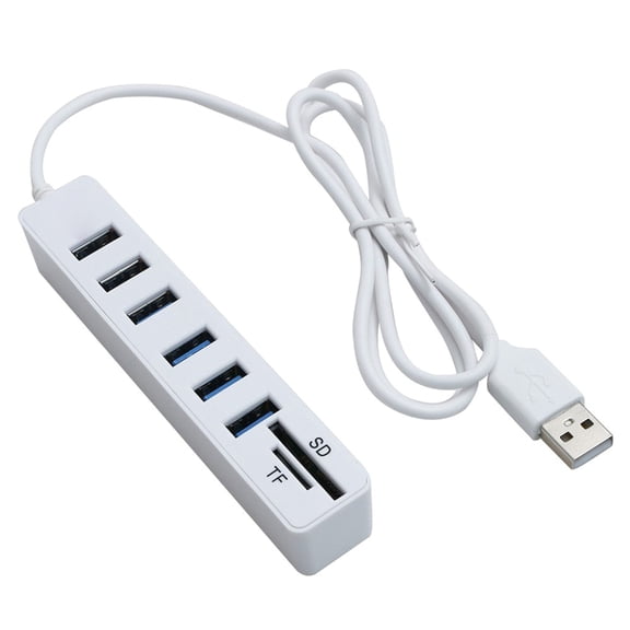 Universal USB 2.0 Hub with 6 Port and Builtin Cable Broad Compatibility for Smartphones Tablets and Laptops
